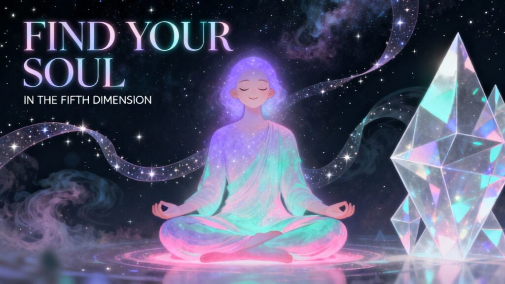 A person surrounded by glowing cosmic energy, symbolizing spiritual awakening and connection with the fifth dimension.