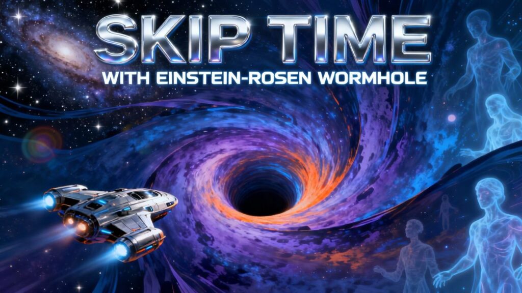 A swirling tunnel of light representing an Einstein–Rosen wormhole connecting two distant points in space-time.