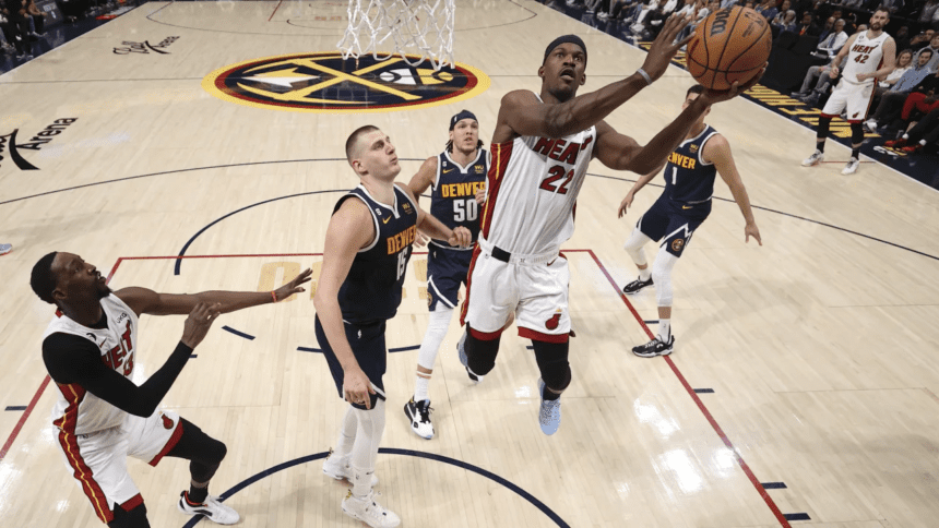In the NBA Finals, the Miami Heat beat the Denver Nuggets by one point in the fourth quarter to tie the series.