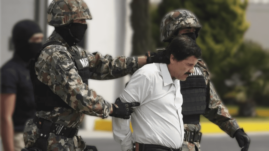After Guzmán was caught in 2014, Mexican soldiers led him to a helicopter.