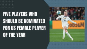 A collage of five top female soccer players, each showcasing their skills and achievements on the field.