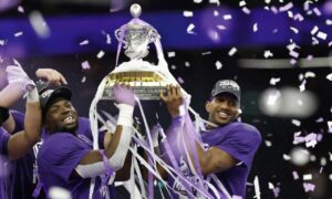 Washington football team celebrating a touchdown in the Sugar Bowl