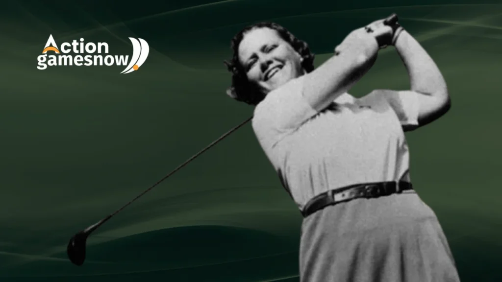 Portrait of Patty Berg, a pioneering American professional golfer known for her remarkable achievements, including 15 major championships and her role in founding the LPGA.