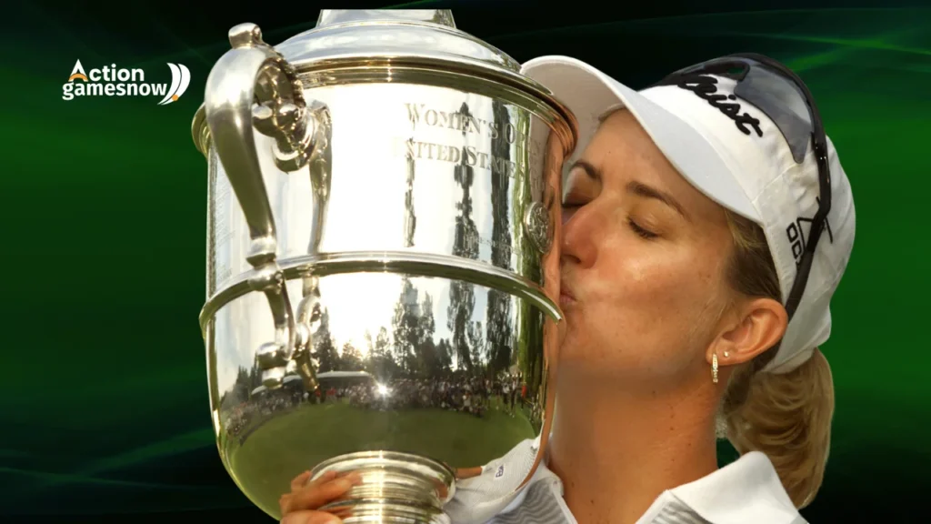 Portrait of Karrie Webb, an Australian professional golfer known for her remarkable achievements and seven major championship titles.