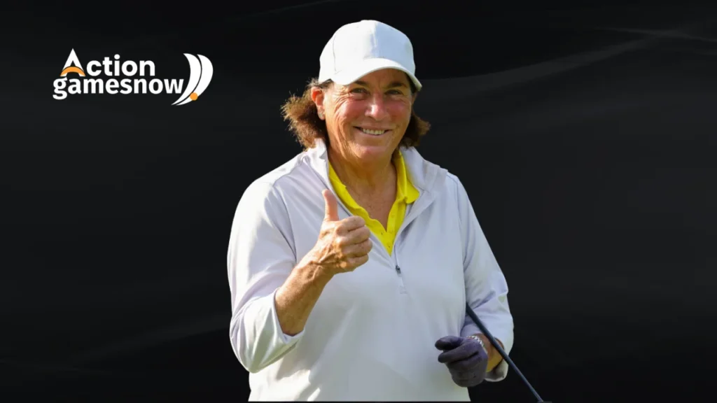 Portrait of Amy Alcott, a renowned American professional golfer, known for her three major championship titles and significant contributions to women's golf.