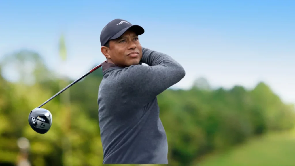 Tiger Woods during a tee time on Tuesday before the 2024 Masters.