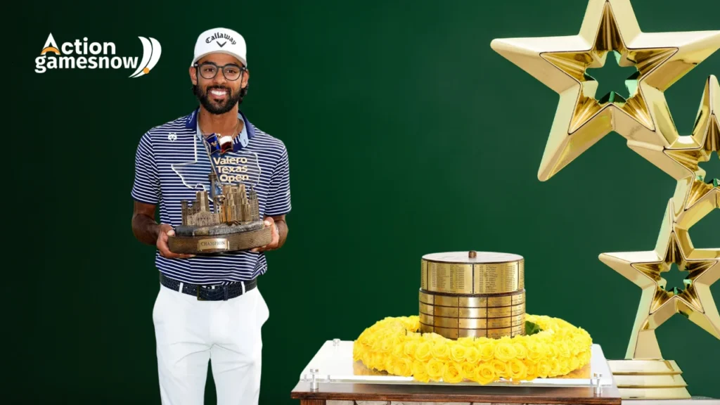 Akshay Bhatia celebrating his tournament victories and achievements in professional golf.