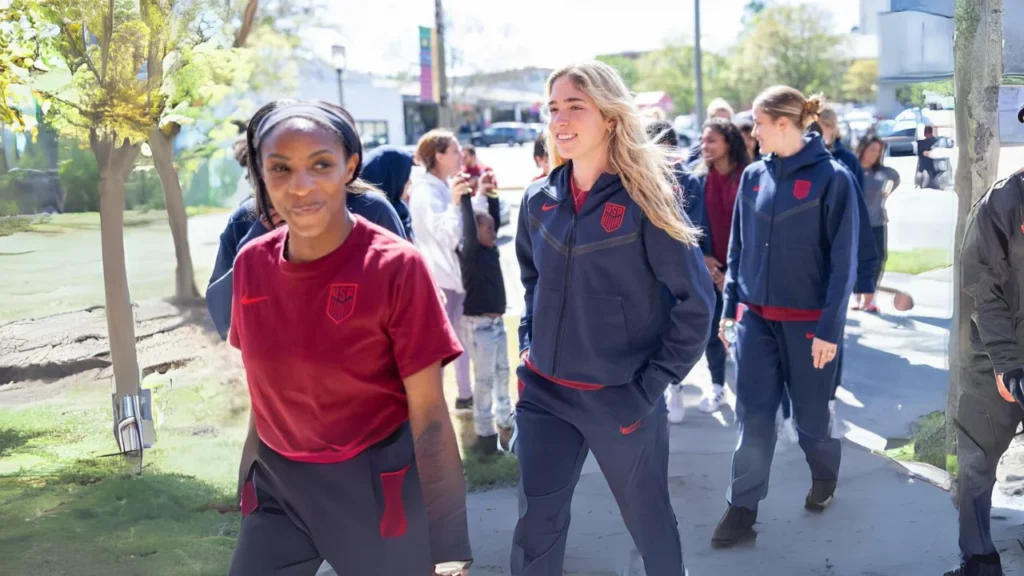 Some fans booed when American women's soccer star Korbin Albert walked out on the field during the game in Atlanta on Saturday afternoon.