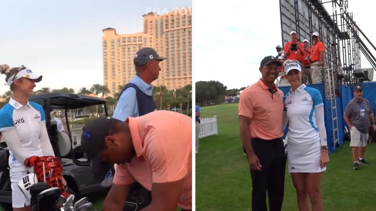 Watch: Nelly Korda and Tiger Woods’s first meeting at the 2021 PNC Championship