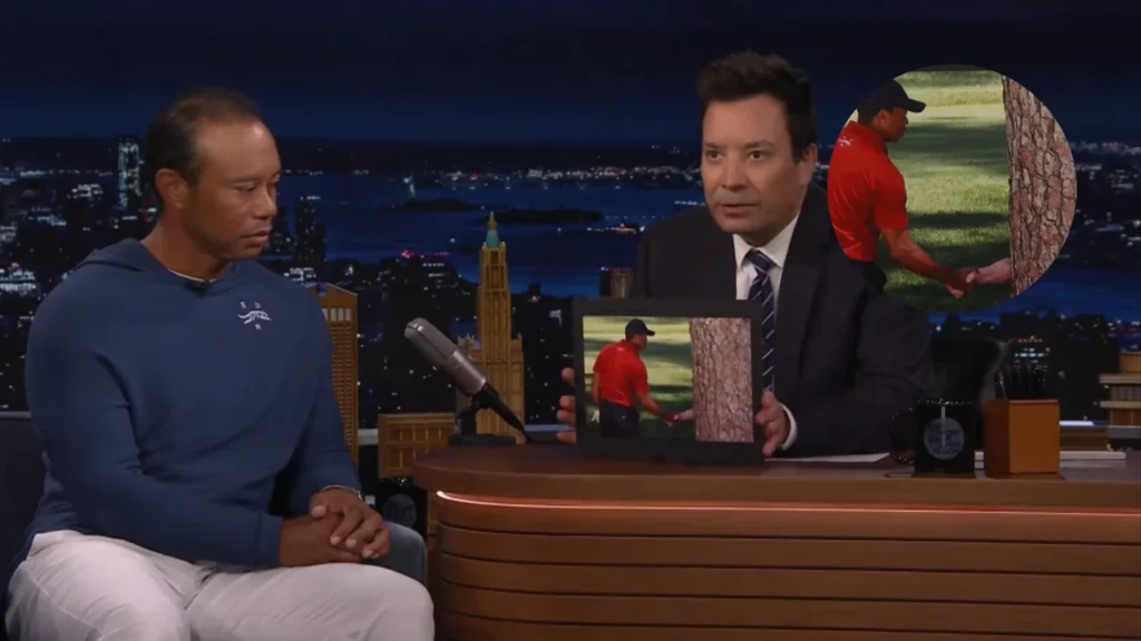 Tiger Woods talks about the popular Masters tree joke and meme on Jimmy Fallon's "Tonight Show"