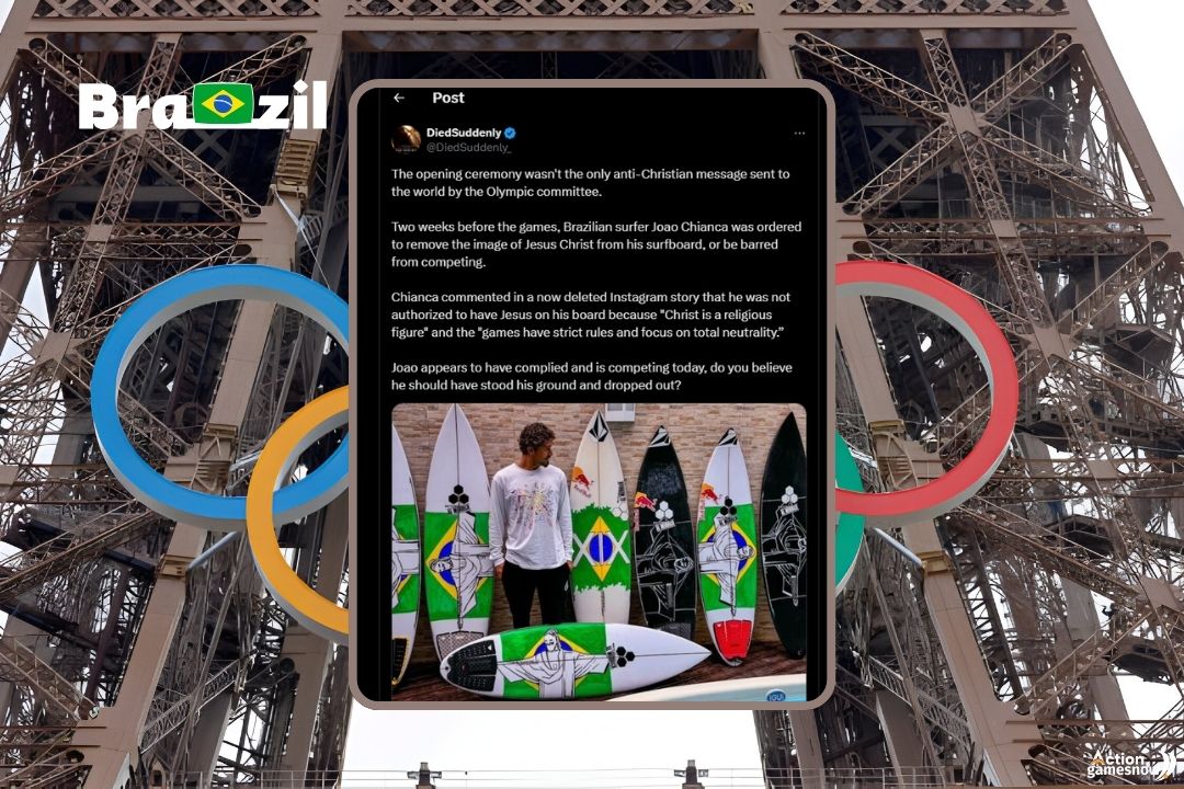 Olympic surfer had to take down a picture of Christ from his board. © Actiongames Now (AGN)