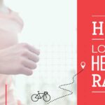 A runner and cyclist exercising outdoors with a heart-rate graph overlay showing controlled cardio zones.