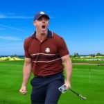 Rory McIlroy missing a shot during a swing at a professional golf tournament.