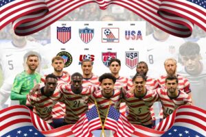 USMNT players celebrating during an international soccer match