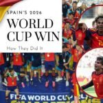 Spain players celebrating after winning the 2026 FIFA World Cup trophy.
