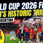 Spain players celebrate after winning the FIFA World Cup 2026 final against Argentina at MetLife Stadium