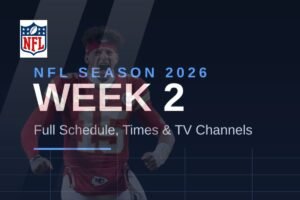 NFL Week 2 2026 schedule graphic with football on dark blue background