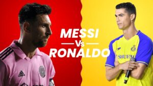 Lionel Messi and Cristiano Ronaldo side by side, highlighting their rivalry in football's greatest debate.