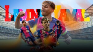 Lamine Yamal showcasing his skills on the football field, symbolizing the new generation of football talent.