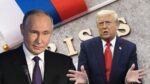 Vladimir Putin speaking at a press conference, making a joke about Donald Trump's understanding of World War II.