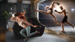 A futuristic gaming and sports collage showcasing VR technology, e-sports competitions, gamified fitness activities, and sustainable practices.