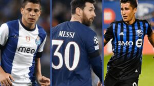 A collage of young soccer players showcasing their skills on the field.