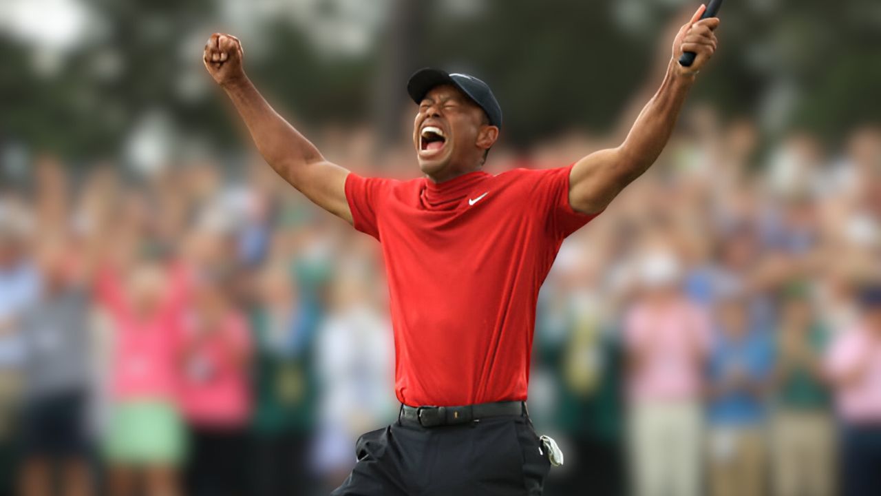 Tiger Woods walking with crutches after undergoing Achilles surgery.
