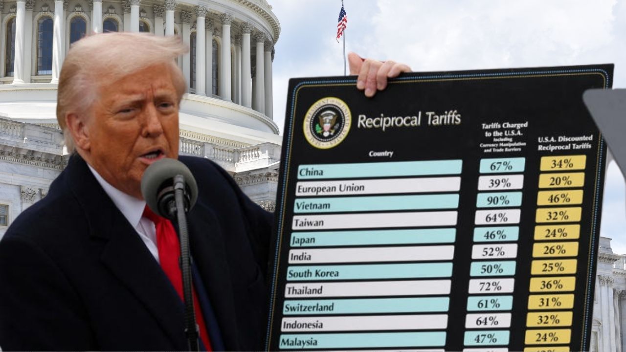 Donald Trump speaking at a podium, discussing proposed international tax changes that would impact global business operations.