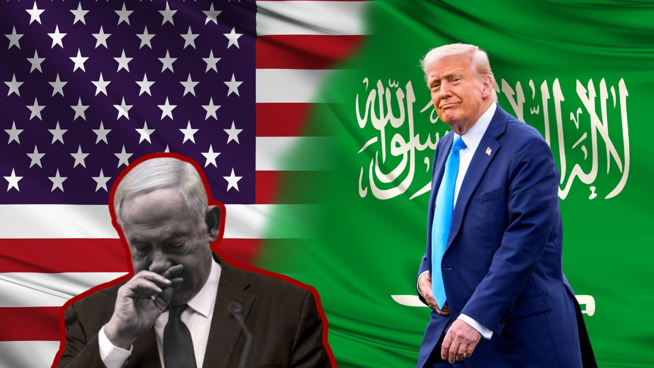 Donald Trump speaking at a press event, as a Gulf official claims he will announce U.S. recognition of the Palestinian state.
