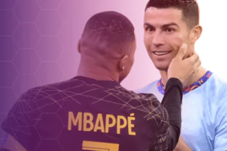 Kylian Mbappe examines Cristiano Ronaldo's big face bruise after shattering strike.