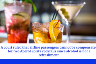 A court ruled that airline passengers cannot be compensated for two Aperol Spritz cocktails since alcohol is not a refreshment.