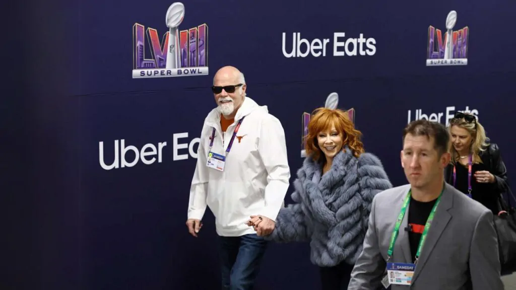 Reba McEntire shows up at Allegiant Stadium in Las Vegas, Nevada, on February 11, 2024, before Super Bowl LVIII.