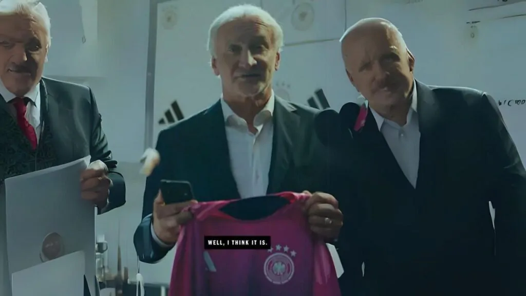 Rudi Voller, a legend of the German national team, defends the kit in a promotional film.