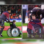 England star Bellingham gives his tracksuit top to a wheelchair-bound mascot. It's a touching moment.